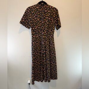 J. Crew Black Midi Shirt Dress with Pink and Tan Spot Print